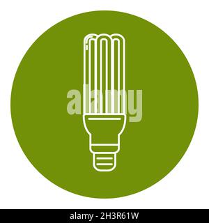 Symbol für energiesparende Leuchtstofflampen in schlanker Linienform. Wirtschaftliches Lampensymbol in rundem Rahmen. Stock Vektor