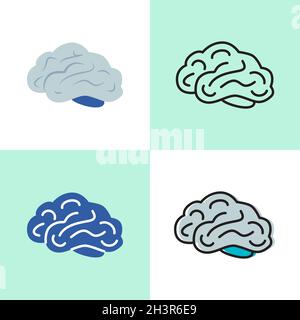 Human Brain Symbol in Linie und flache Stile gesetzt. Sammlung von internen Organsymbolen. Vektorgrafik. Stock Vektor