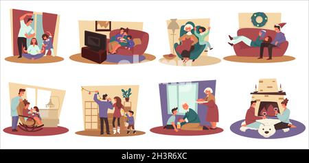 Weihnachtsferien, Familienferien, Eltern oder Großeltern und Kinder Stock Vektor