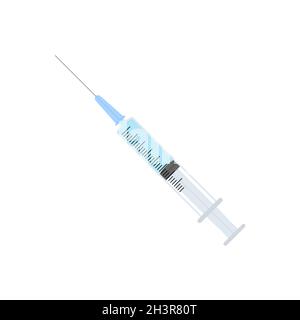 Medizinische Einmalspritze mit Nadel. Isoliert auf weißem Hintergrund. Vektorgrafik. Stock Vektor