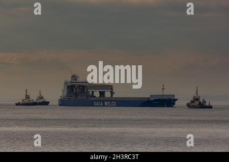 General Cargo Vessel Panamana fährt in die Docks von Royal Portbury Stockfoto