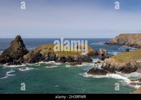 KYNANCE COVE CORNWALL, Großbritannien - MAI 14 : Menschen bewundern die zerklüftete Küstenlandschaft in Kynance Cove in Cornwall am 14. Mai, Stockfoto