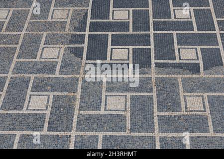 Archäologische Überreste der antiken Stadt Empuries. Echter Mosaikboden in der Neapolis. Stockfoto