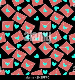 Nahtloses Muster mit Liebesbuchstaben und Herzen Stockfoto