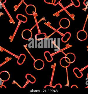 Eine nahtlose Aquarell Muster mit Hand gezeichnet Golden Skeleton Keys Stockfoto