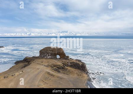 Luftaufnahme des heiligen Elefanten in Namtso Stockfoto