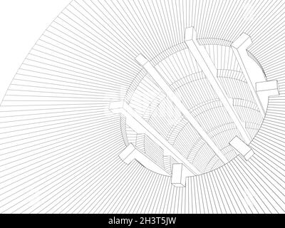 Umreißen des Drahtrahmens um das Objektmodell, isolierte Konturlinien auf weißem Hintergrund, 3d-Darstellung Stockfoto