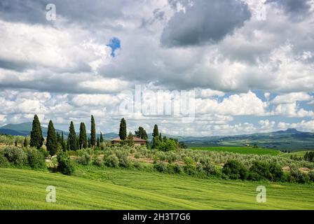 PIENZA, TOSKANA/ITALIEN - MAI 19 : Blick auf einen Bauernhof in der Nähe von Pienza in der Toskana am 19. Mai 2013 Stockfoto