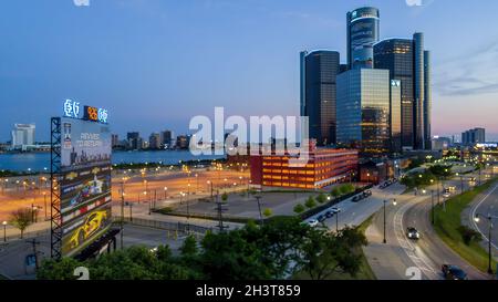Luftaufnahme Der Skyline Von Detroit Michigan Stockfoto