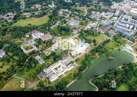 Luftaufnahme von Highfields Park und University Park Campus in Nottingham, Nottinghamshire England Stockfoto