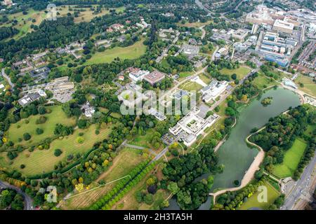 Luftaufnahme von Highfields Park und University Park Campus in Nottingham, Nottinghamshire England Stockfoto