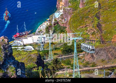 Seilbahn vom alten Hafen in Santorini, Griechenland Stockfoto