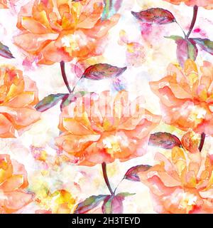 Nahtlose Muster mit Aquarell Rosen und Schmetterlinge Stockfoto