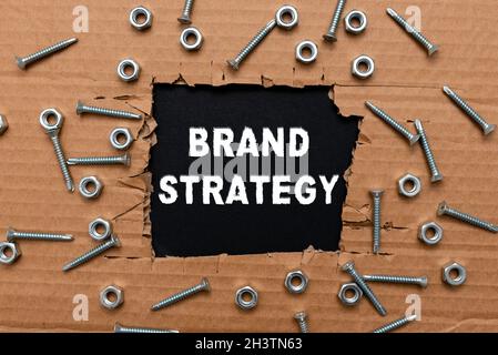 Textunterschrift zur Darstellung der Markenstrategie. Konzeptioneller Foto langfristiger Plan für die Entwicklung eines guten Produkts ausgeführt Stockfoto