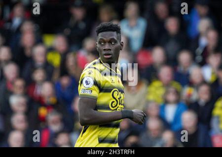 Watford, Großbritannien. Oktober 2021. Ismaila Sarr #23 von Watford in Watford, Vereinigtes Königreich am 10/30/2021. (Foto von Richard Washbrooke/News Images/Sipa USA) Quelle: SIPA USA/Alamy Live News Stockfoto