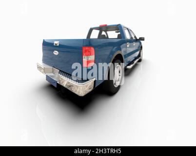 Generischer und brandloser Pickup Truck mit geschlossener Kabine isoliert auf weißer 3d-Abbildung Stockfoto