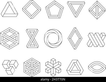 Illusionsformen. 3d geometrische unendlich Schleife Dreiecke Hexagon unmöglich perspektivische Vektor abstrakte Logo-Vorlagen Stock Vektor