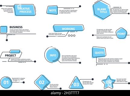 Felder mit Beschriftungen. Digitale Rahmen für Text-Layout-Balken Vorlagen Vektor-Callouts grafische Bilder Stock Vektor