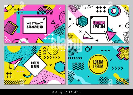 Memphis-Banner. Abstrakt geometrischen Hintergrund, funky Pop Art Stil Vektor Flyer Vorlage Stock Vektor