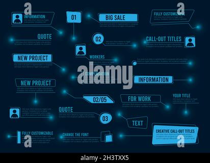 Beschriftungsfelder. Digitale Rahmen für abstrakten Text. Futuristische Technologie hud ui ux Elements Vektorsammlung Stock Vektor