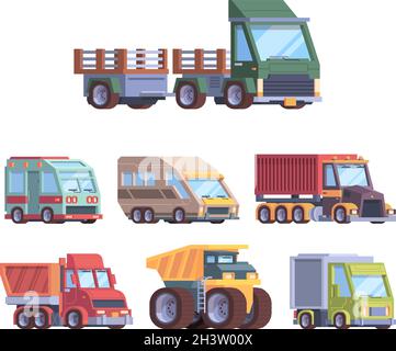 LKW-Abholung. Schwerindustrie und Fracht-Service-Fahrzeuge Postzustellung Anhänger Transport für Bauherren Vektor-Illustrationen Stock Vektor