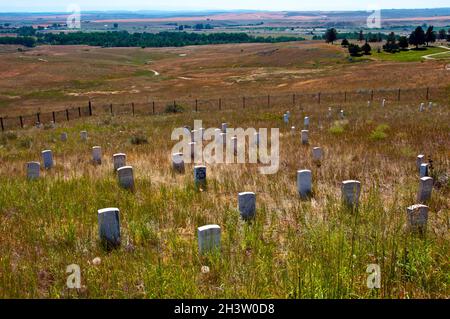 Friedhof, auf dem George Armstrong Custer und seine Soldatenkollegen begraben wurden, nachdem sie in der Schlacht von Little Bighorn, Montana, ausgelöscht wurden Stockfoto