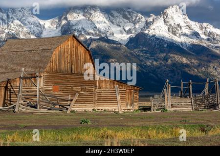 JACKSON, WYOMING, USA - 1. OKTOBER: Blick auf eine Molton-Scheune in der Mormon Row in der Nähe von Jackson Wyoming am 1. Oktober 2013 Stockfoto