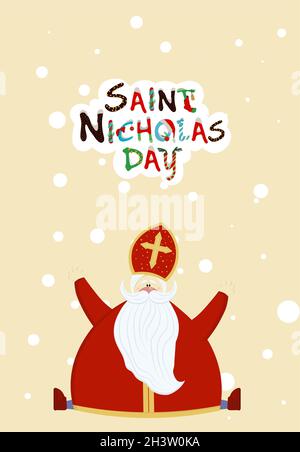 Grußkarte für den Tag des Hl. Nikolaus. Sinterklaas. Religiöser Winterurlaub. St. Nikolaus oder Mikulas. Stock Vektor