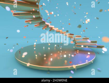 Wendeltreppe aus Glas mit farbigem Hintergrund, abstrakte Architektur, blaue Tapete. 3D-Rendering Stockfoto