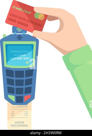 Bezahlkartenterminal. Handhabbare Debitkarte mit nfc-Modul Geldüberweisungsautomat für einfaches Checkout-Vektor-Konzept Stock Vektor