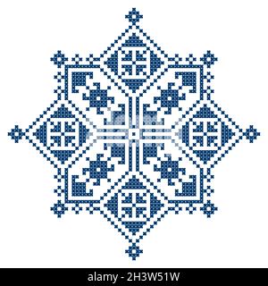 Zmijanski vez Bosnien und Herzegowina Kreuzstich-Stil Vektor-Design quadratische Ornament - traditionelle Volkskunst-Design Stock Vektor