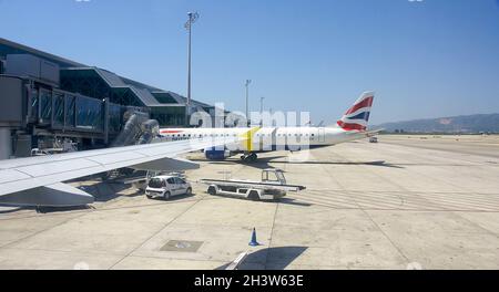 Start- und Landebahnen am Flughafen El Prat de Llobregat, Barcelona, Katalonien, Spanien, Europa Stockfoto