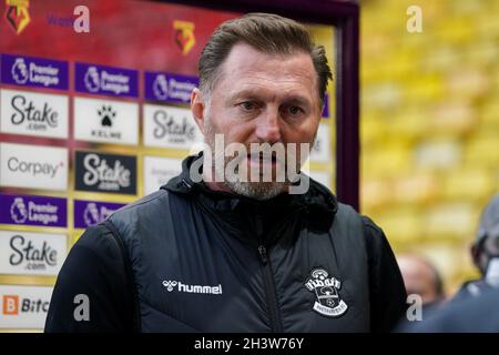 Watford, Großbritannien. Oktober 2021. Ralph Hasenhüttl Manager von Southampton in Watford, Großbritannien am 10/30/2021. (Foto von Richard Washbrooke/News Images/Sipa USA) Quelle: SIPA USA/Alamy Live News Stockfoto