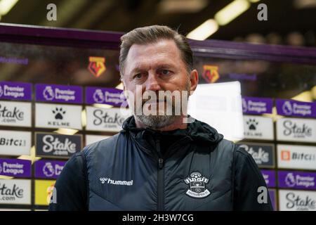 Watford, Großbritannien. Oktober 2021. Ralph Hasenhüttl Manager von Southampton in Watford, Großbritannien am 10/30/2021. (Foto von Richard Washbrooke/News Images/Sipa USA) Quelle: SIPA USA/Alamy Live News Stockfoto