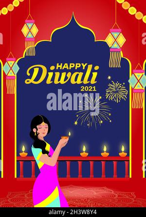 Diwali das Festival der Lichter, Happy diwali 2021, Happy Diwali die besten Wünsche, Diwali Feier Stockfoto