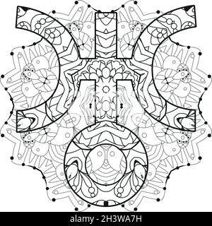 Vektor Handgezeichnete Illustration des Uranus-Zeichens mit Mandala. Horoskop Zeichen, magische Symbole, Symbole. Astrologie-Konzept für okkultes Design. Stock Vektor
