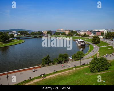 Krakau, Polen. 26. August 2019. Weichsel an einem sonnigen Tag. Stockfoto