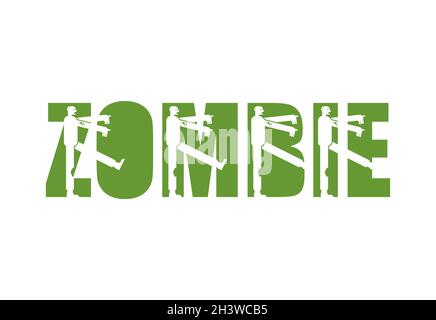 Zombie-Schriftzug Silhouette im Text. zombi-Typografie. Halloween-Objekt Buchstaben Stock Vektor