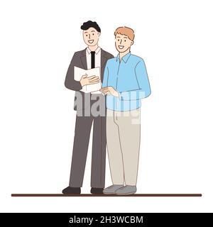 Zwei Männer lesen eine Zeitung und lächeln - Vector Stockfoto