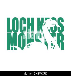 Loch Ness Monster Schriftzug Silhouette von im Text. Nessie Typografie. Monströse Tierbriefe Stock Vektor