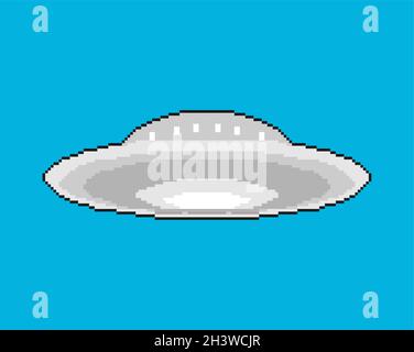 UFO-Pixelkunst. Verpixelte fliegende Untertasse isoliert. 8 Bit unbekannte fliegende Objekt Vektor-Illustration Stock Vektor