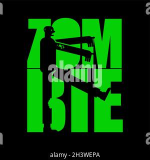 Zombie-Schriftzug Silhouette im Text. zombi-Typografie. Halloween-Objekt Buchstaben Stock Vektor