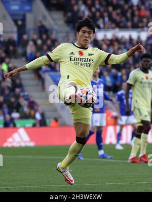 Leicester, England, 30. Oktober 2021. Takehiro Tomiyasu von Arsenal während des Spiels der Premier League im King Power Stadium, Leicester. Bildnachweis sollte lauten: Darren Staples / Sportimage Stockfoto