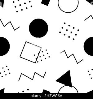 Nahtloses Muster, verschiedene geometrische Formen auf weißem Hintergrund - Vektor Stockfoto