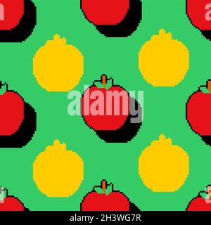 Apple Pixel Art Muster nahtlos. Pixelige Frucht Hintergrund. 8-Bit-Textur Stock Vektor