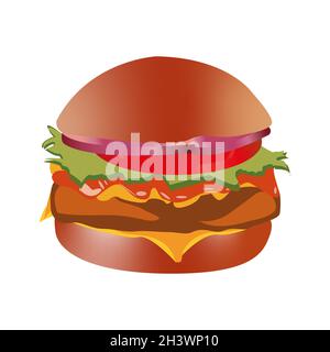 Realistischer großer Hamburger auf weißem Hintergrund - Vektor Stockfoto