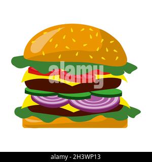 Realistischer großer Hamburger auf weißem Hintergrund - Vektor Stockfoto