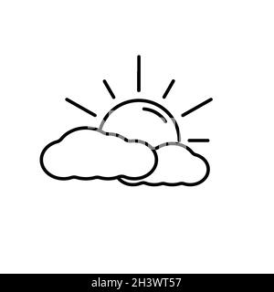 Symbol „Sonne hinter Wolken“. Wolkiges Wetterprognosesymbol für Website oder mobile App. Vektordarstellung auf weißem Hintergrund isoliert. Stock Vektor