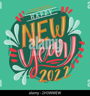 Frohes neues Jahr 2022 bunte Schriftzug Vektor Design Illustration Stock Vektor