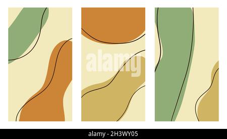 Abstrakt geformte Blätter. Minimalistische Kunst, moderne Modeformen. Durchgehende Linie. Von Hand gezeichnete Blätter Vektorset. Illustration Grafik Zeichnung Linie weich b Stock Vektor